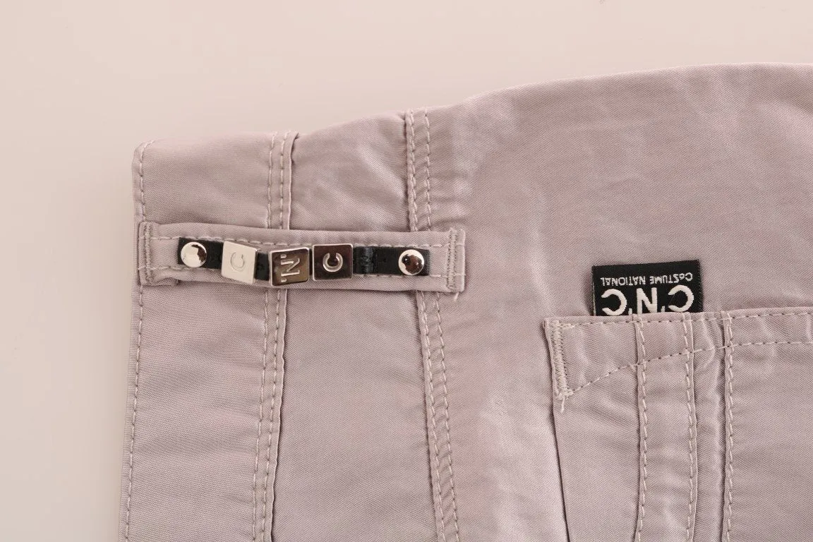 Beige Cotton Slim Fit Jeans