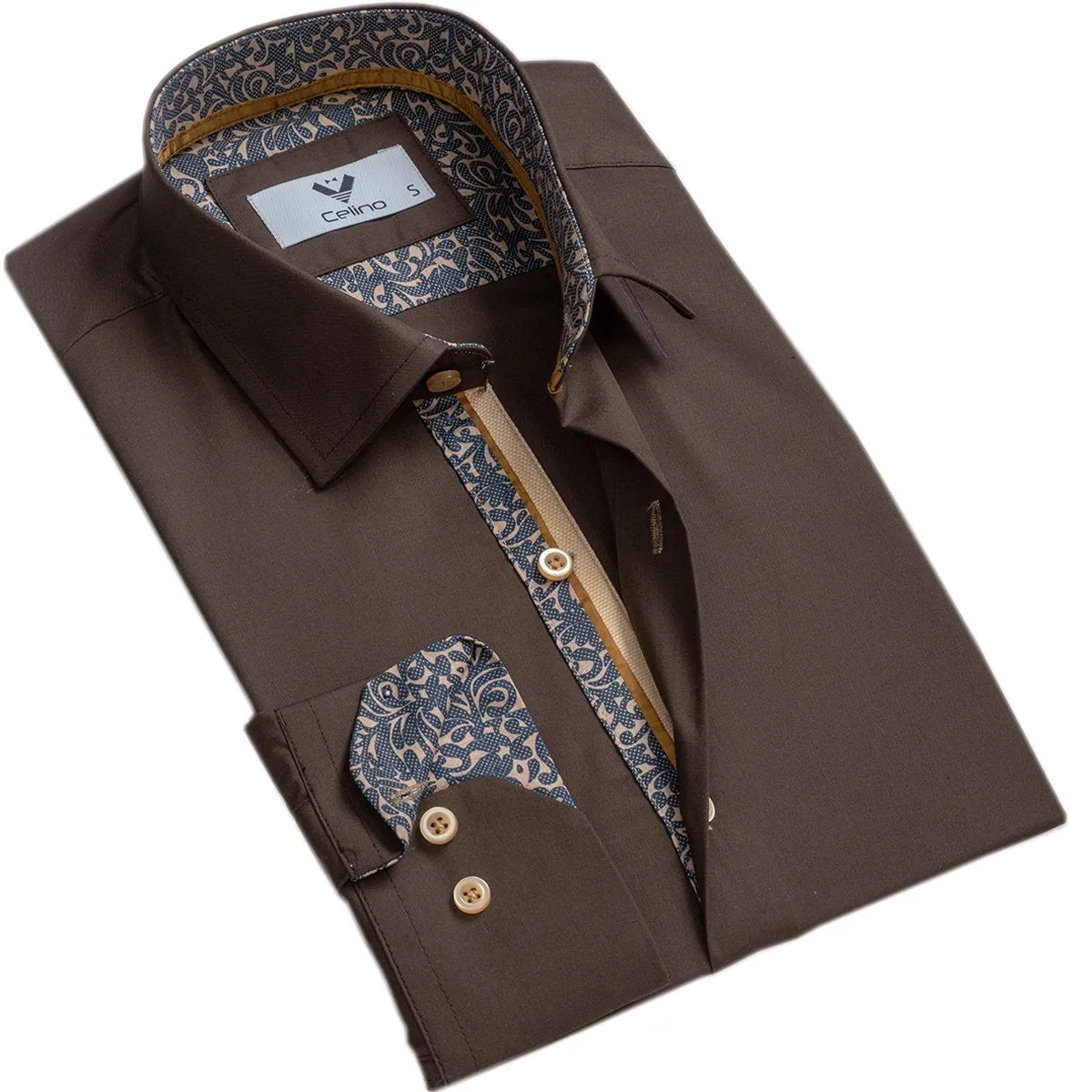 Beige Palm Trees Mens Slim Fit Designer Dress Shirt - tailored Cotton Shirts for Work and Casual