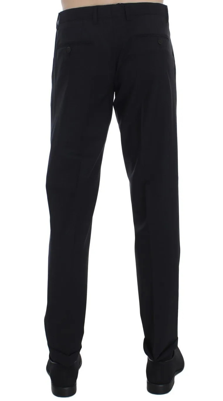 Black Wool Stretch Formal Slim Fit Dress Pants
