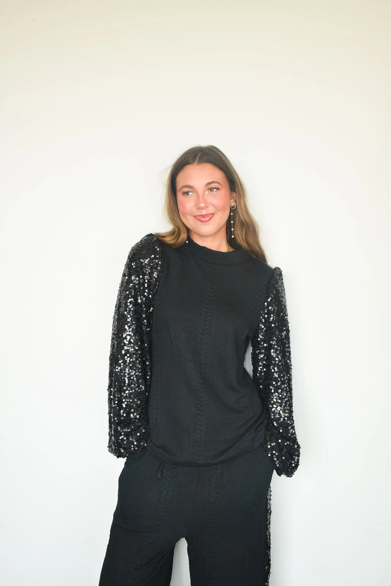 Bubble Sleeve Sequin Top