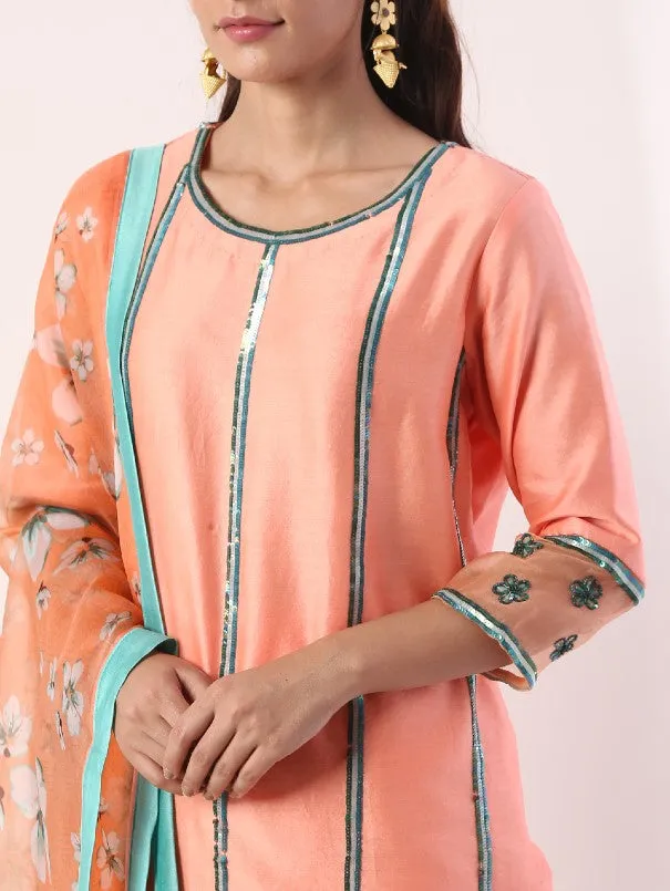 Coral Printed Kurta Sets With Organza Dupatta (Set of 3)