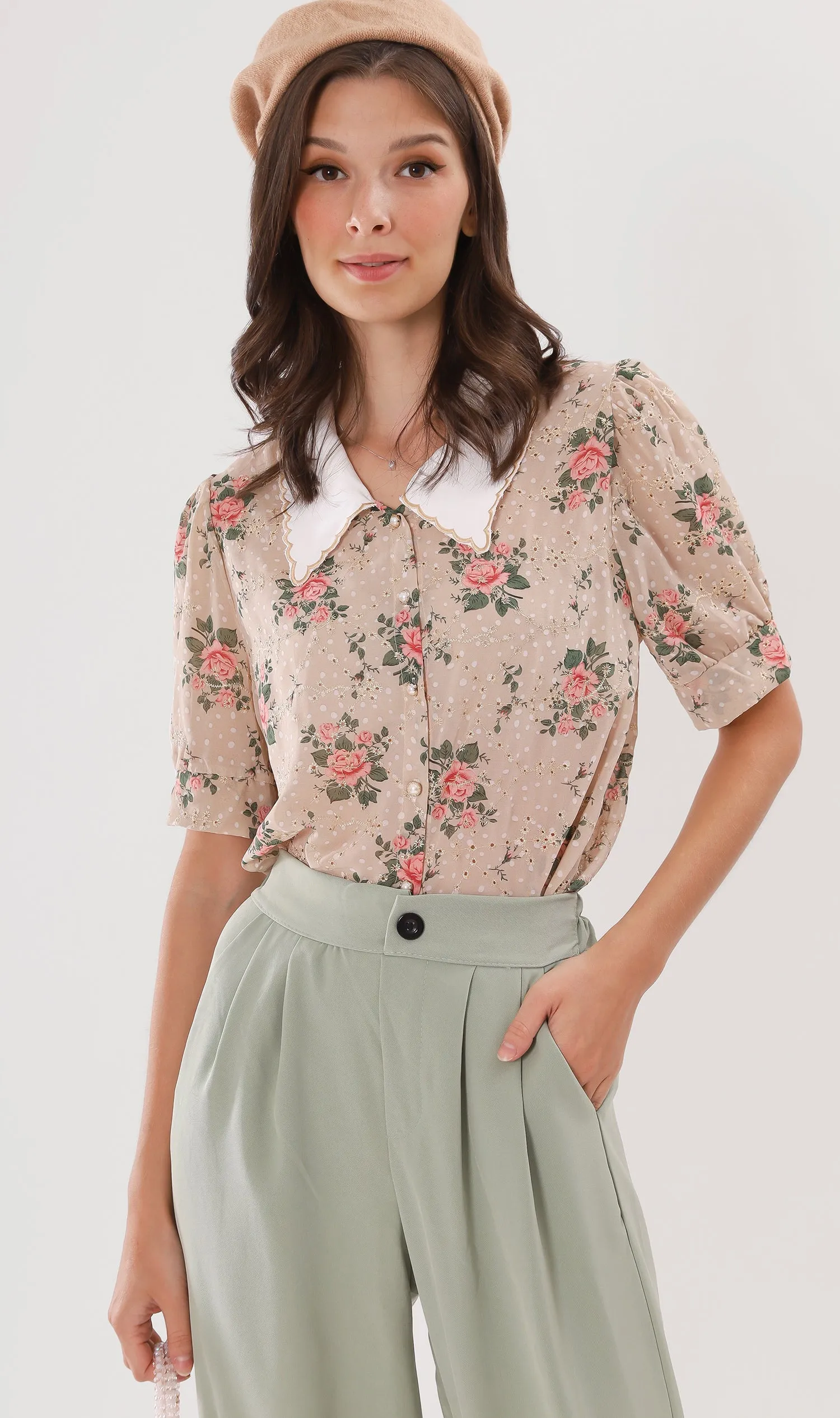 EZRA High-Waisted Pleated Tailored Trousers (Sage)