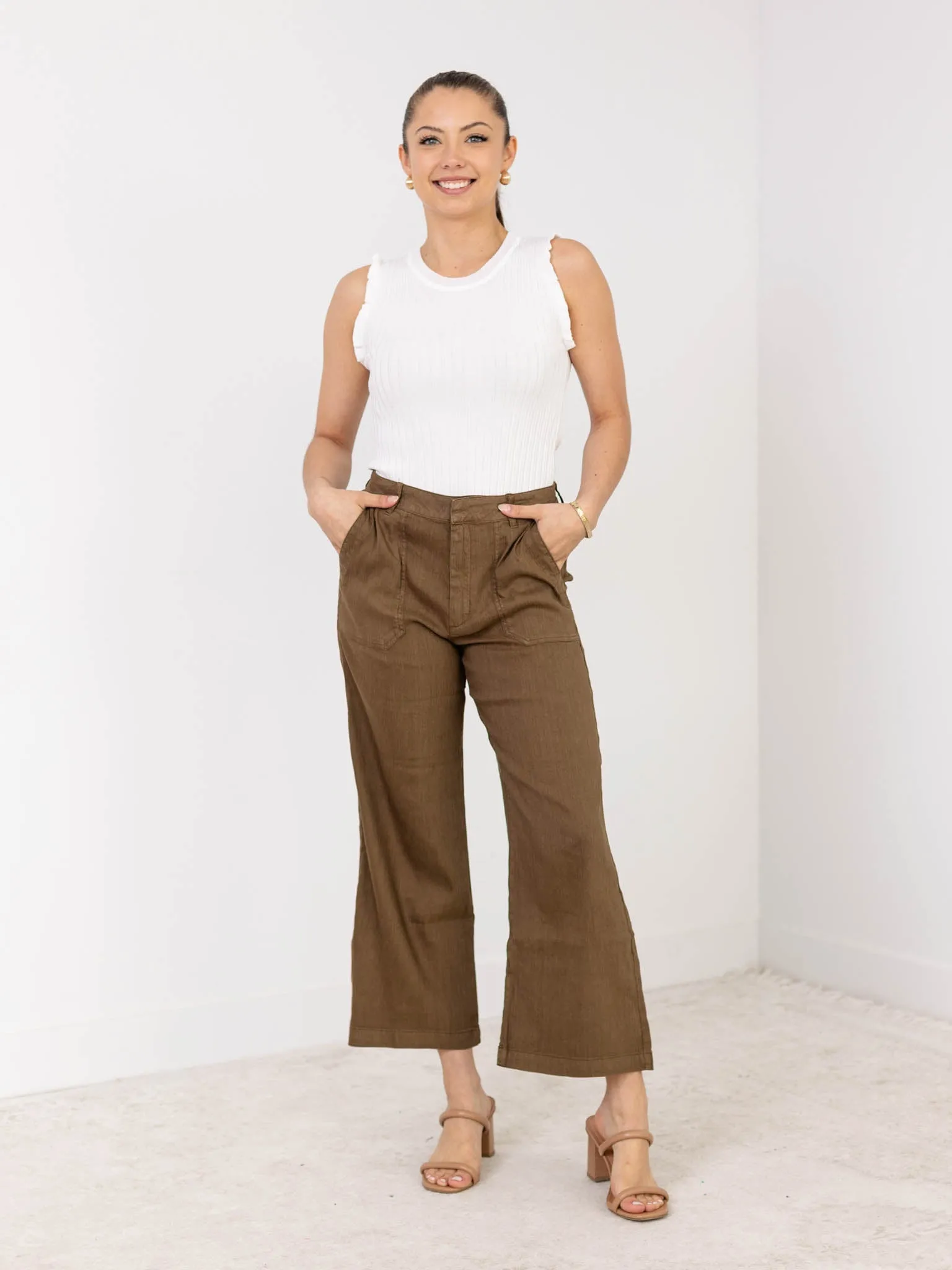 KUT Dark Olive Topaz Utility Wide Leg