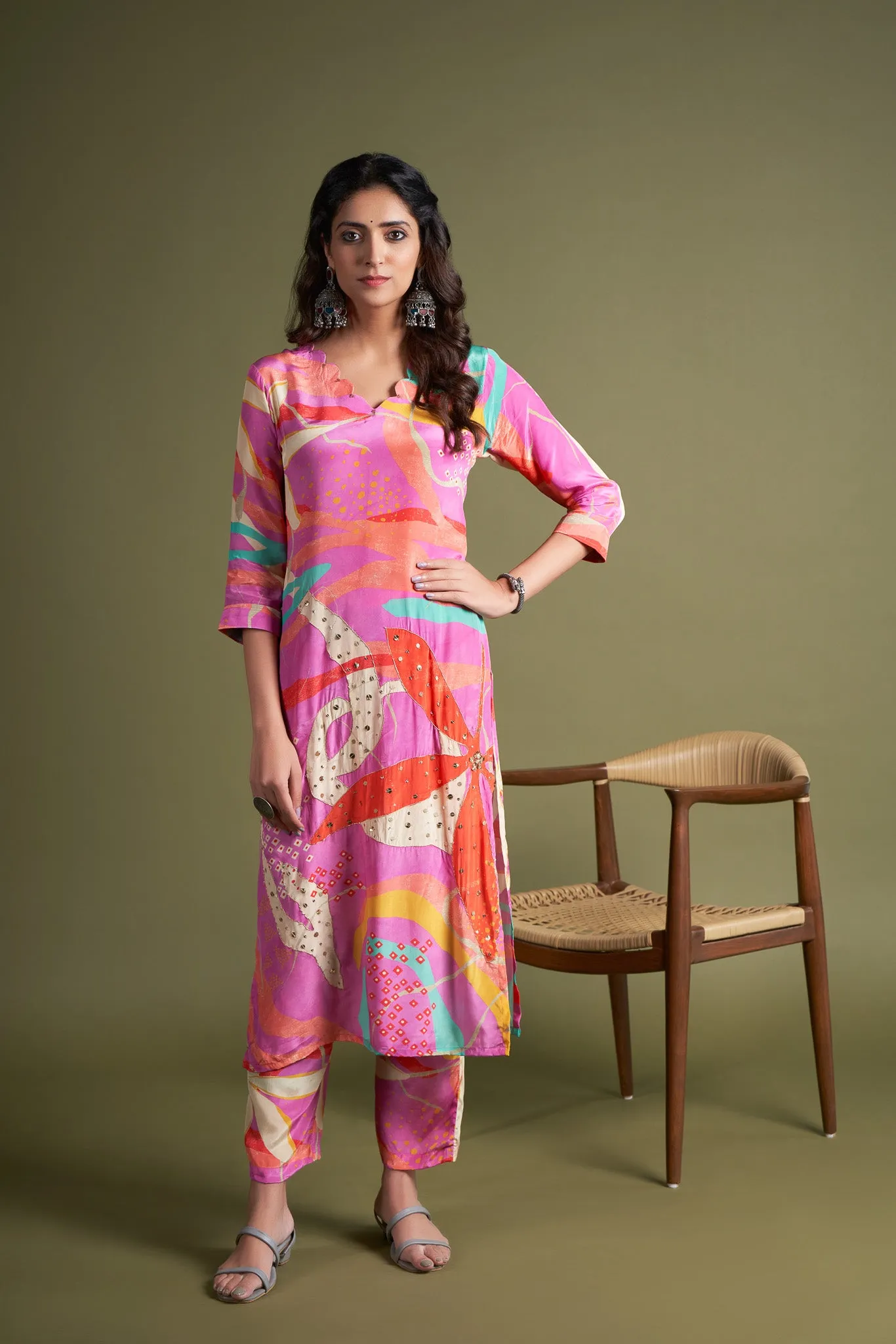 Lavender Printed Viscose Muslin Kurta Set