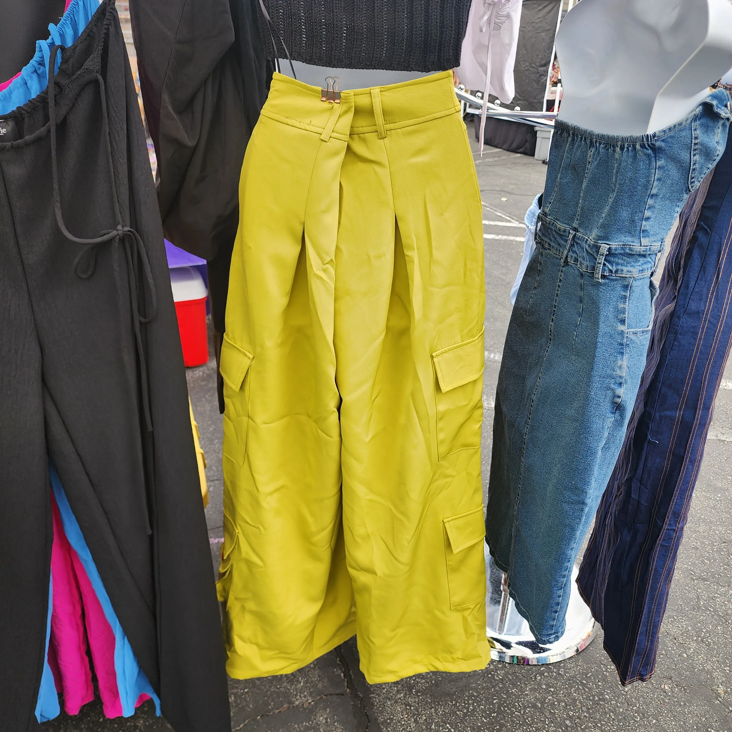 Lime Wide Leg Cargo Pants