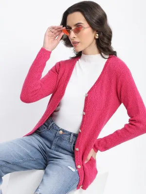 Madame Full Sleeve Button Down Pink Cardigan