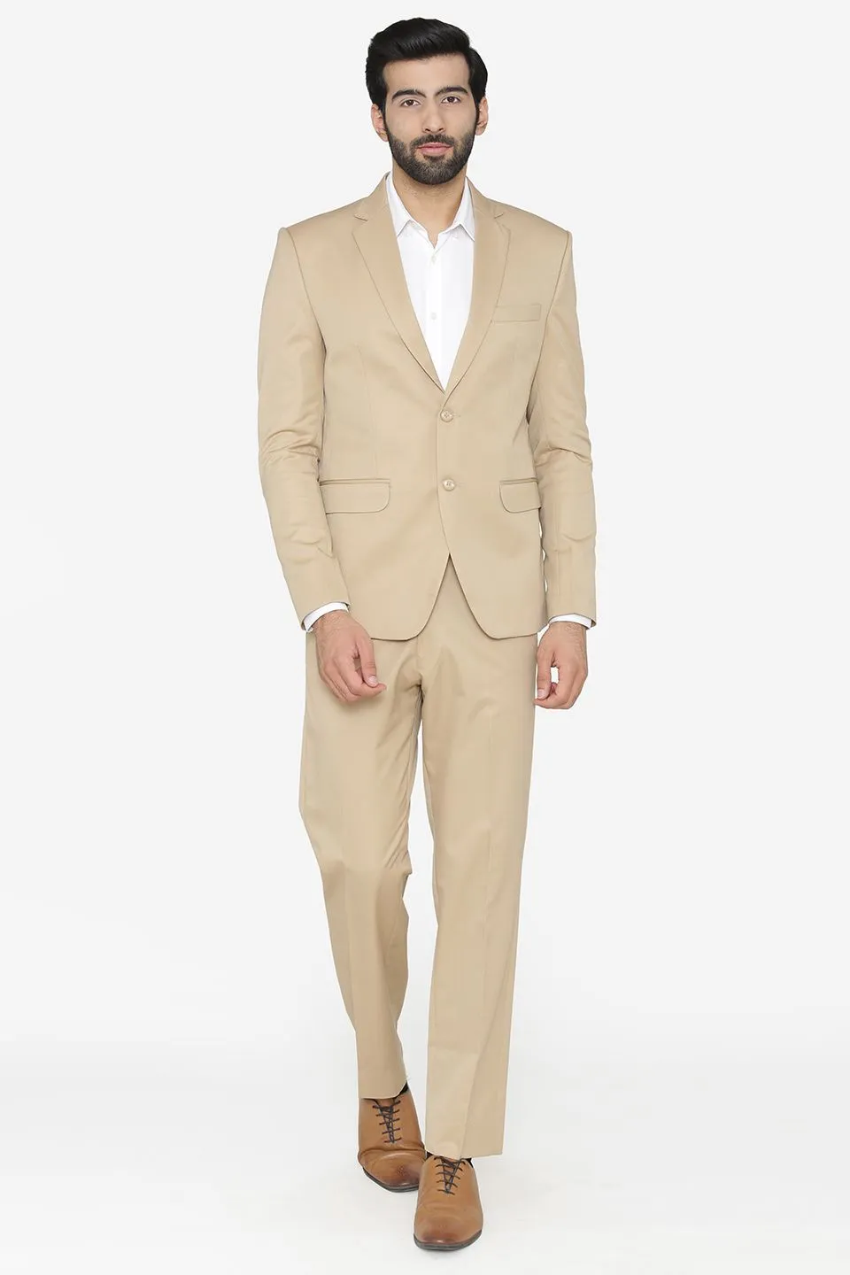 Polyester Cotton Beige Two Piece Suit