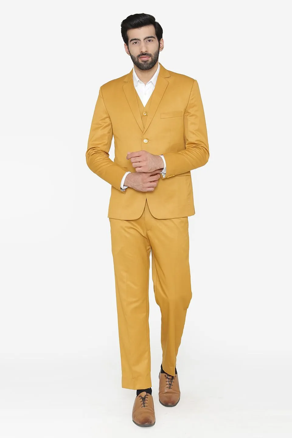 Polyester Cotton Brown Three Piece Suit