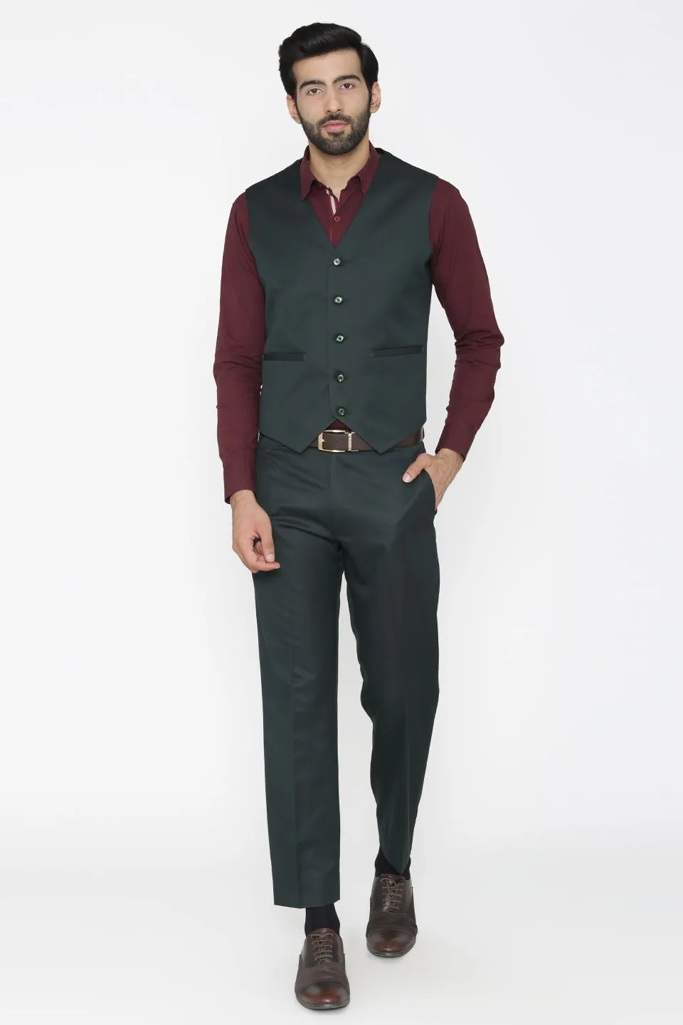 Polyester Cotton Green Vest and Pant Set