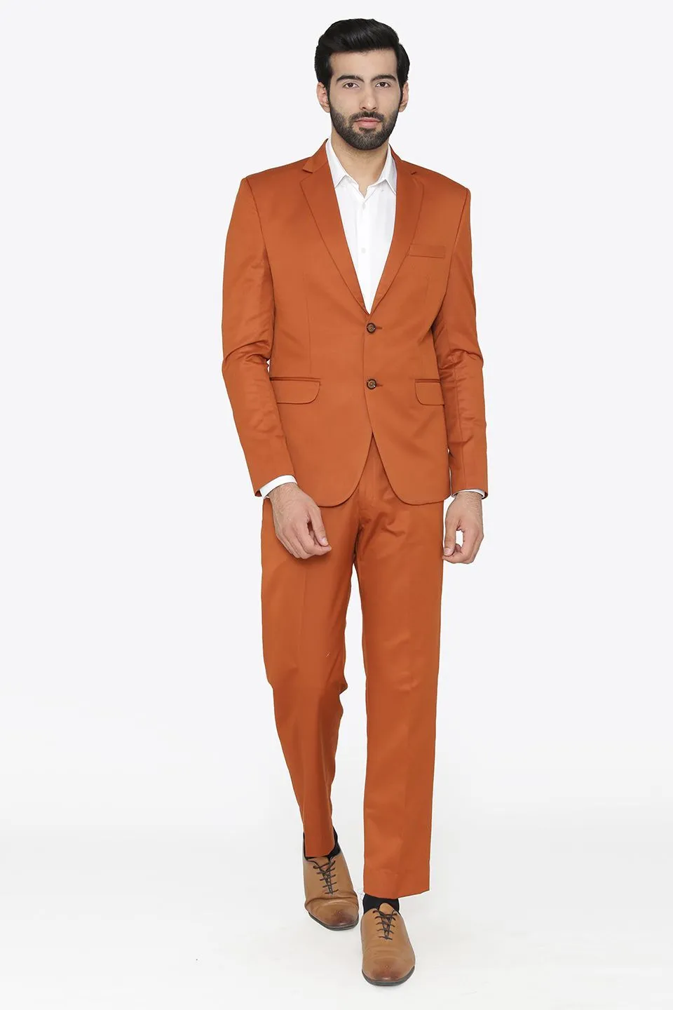 Polyester Cotton Orange Two Piece Suit
