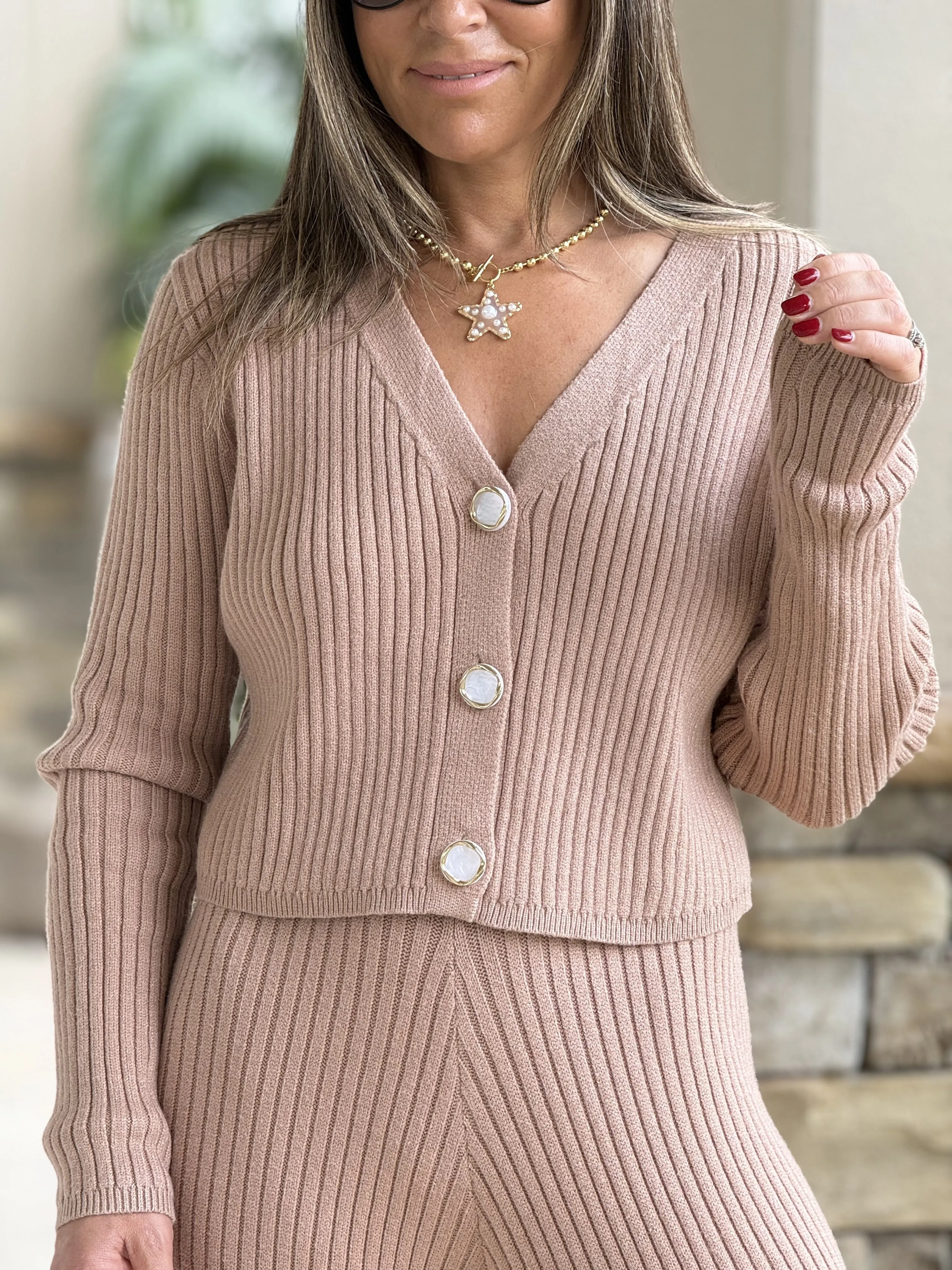 "Alexa" Long Sleeve Knit Sweater And High Waisted Pants Set