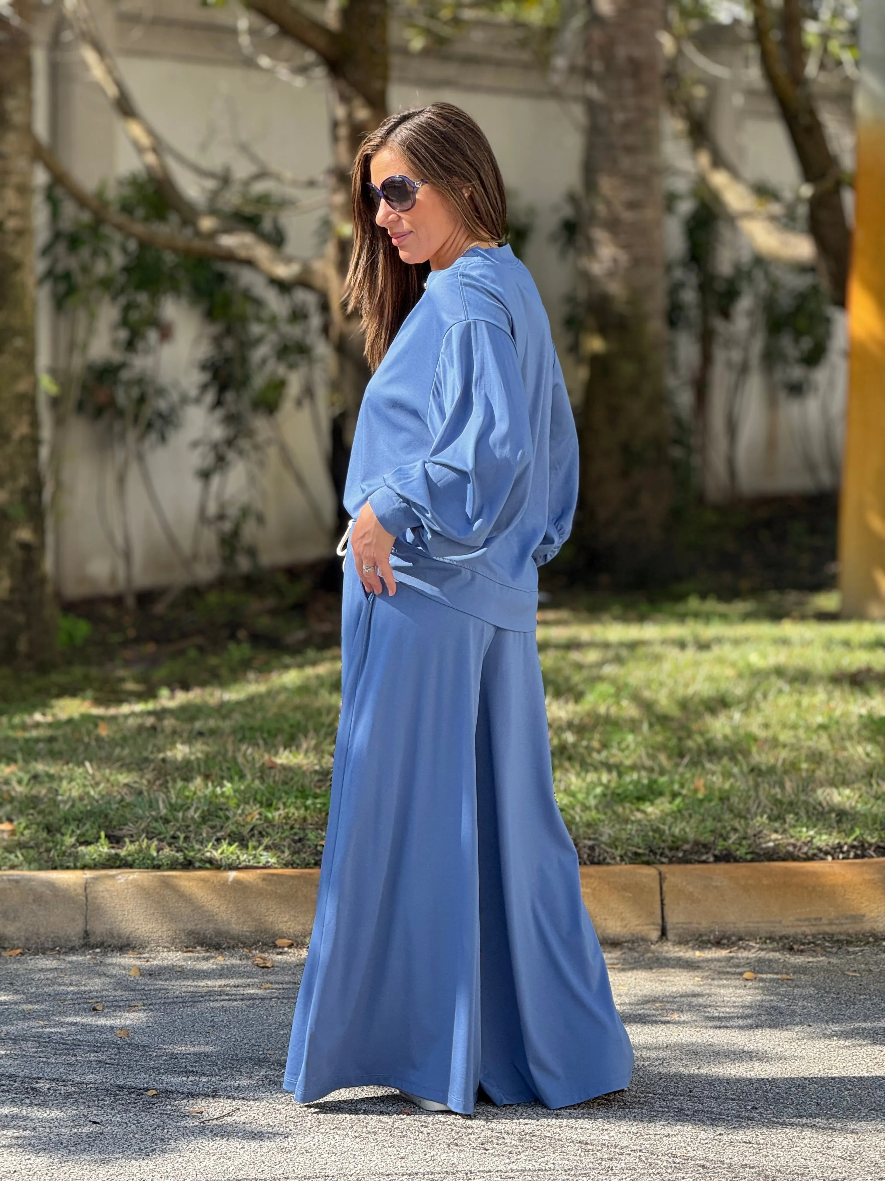 “Shani" Wide Leg High Waisted Pants And Top Shirt Set