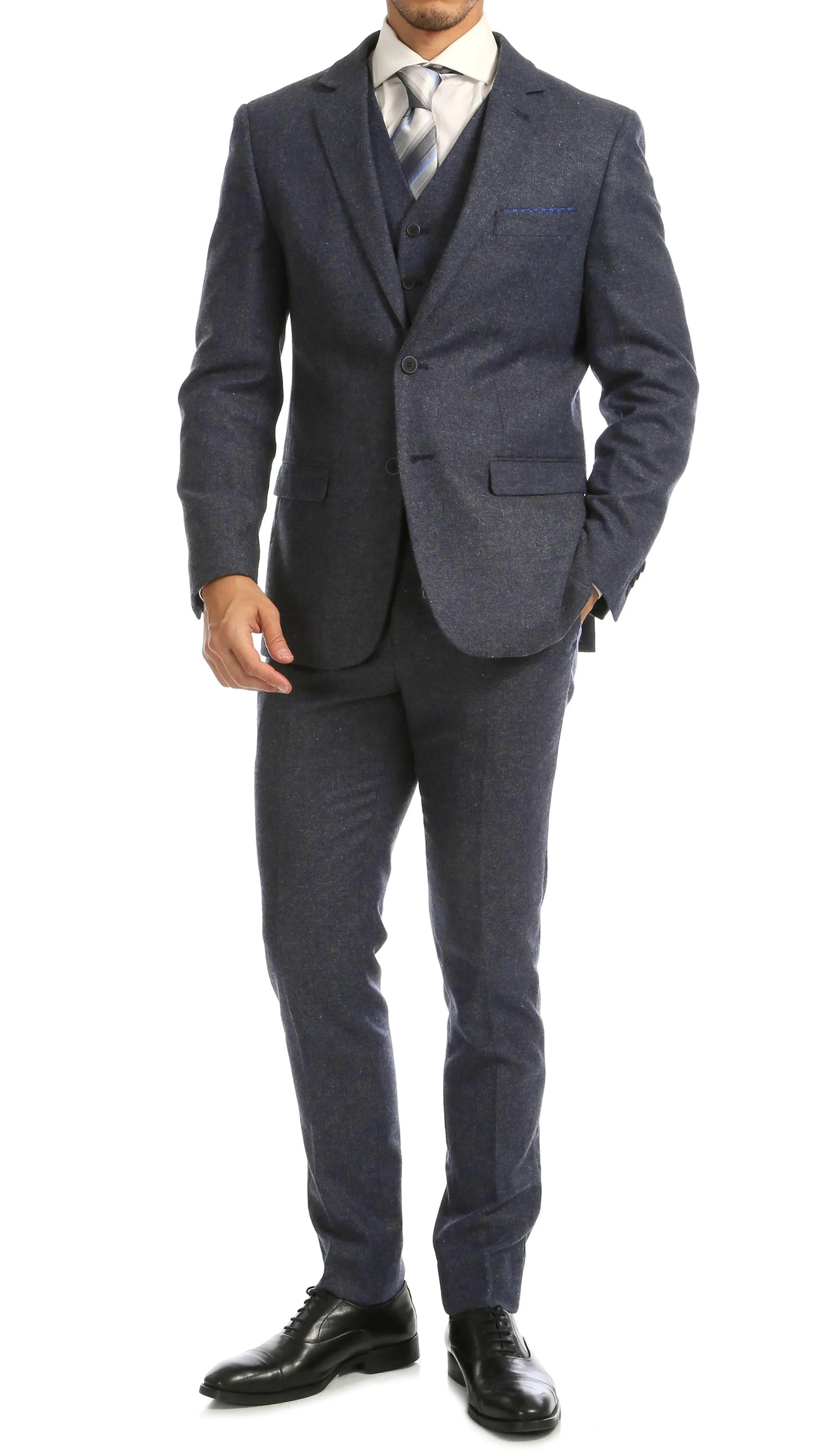 York Navy Slim Fit 3pc Herringbone Suit